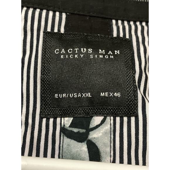 Black White Floral Men's Ricky Singh " Cactus Man" Button Down Shirt : Size XXL - Picture 3 of 8